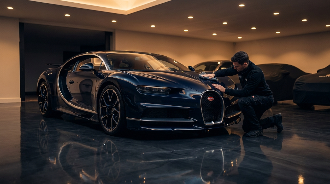 How much it costs to own a Bugatti Chiron — hand detailing in a private collector garage
