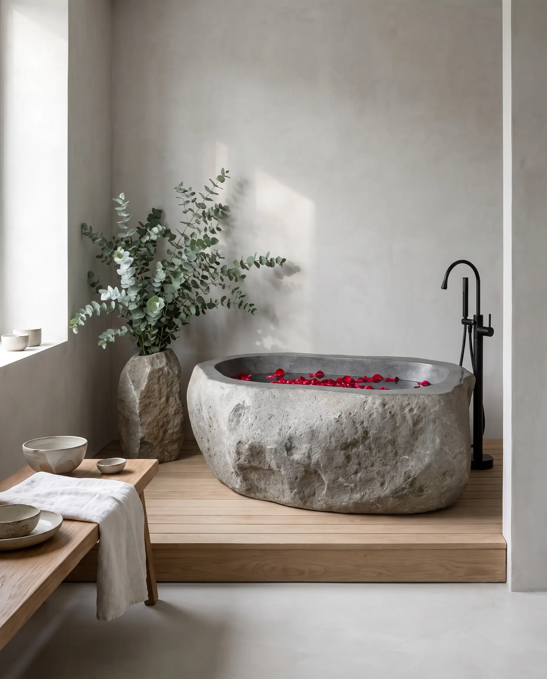 Ofuro em ambiente wabi-sabi gerado com IA