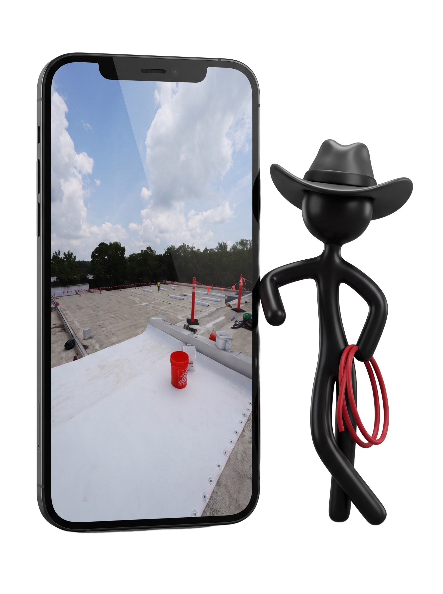 ProntoPro mascot leaning against a phone showing a daily job site post