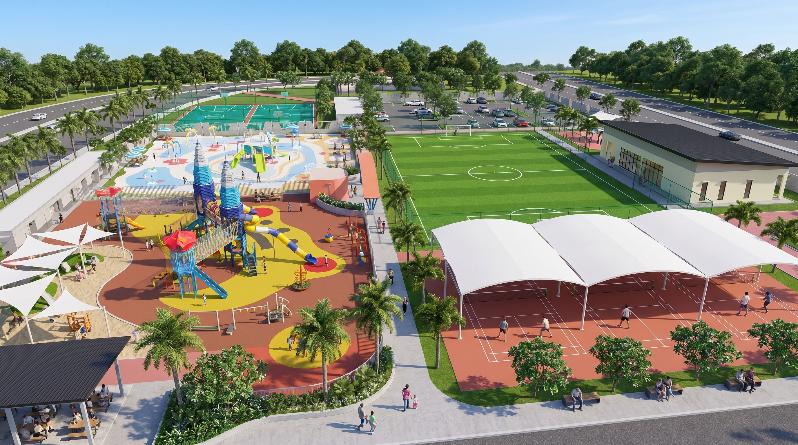 PlayTown Rawang Twin Towers + Bunga Raya architectural render