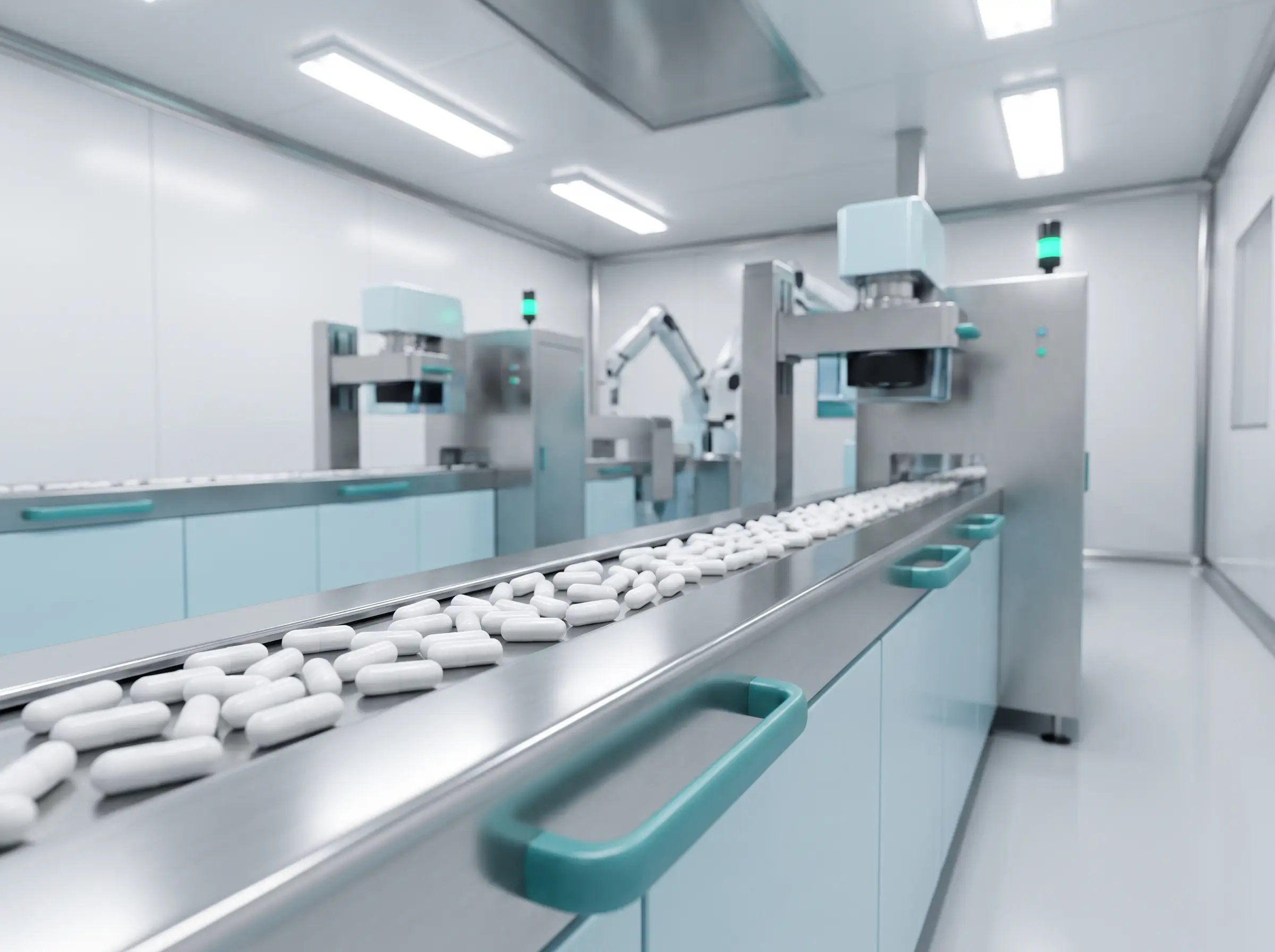 Capsules on a production line