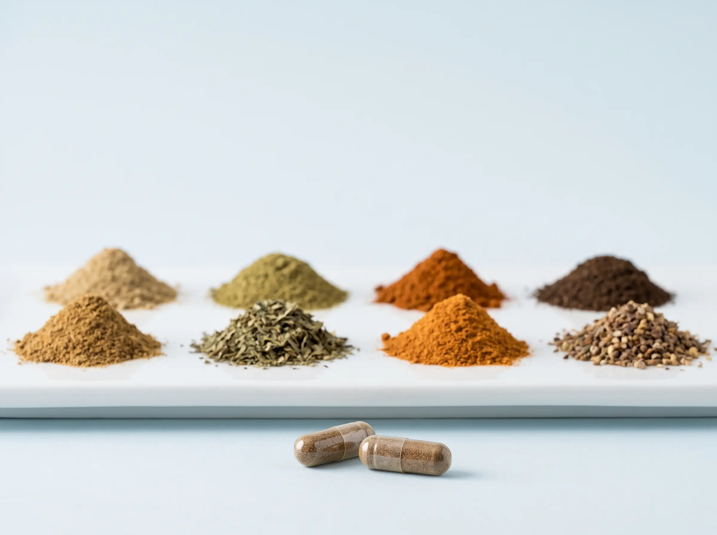 Eight botanical powders and capsules