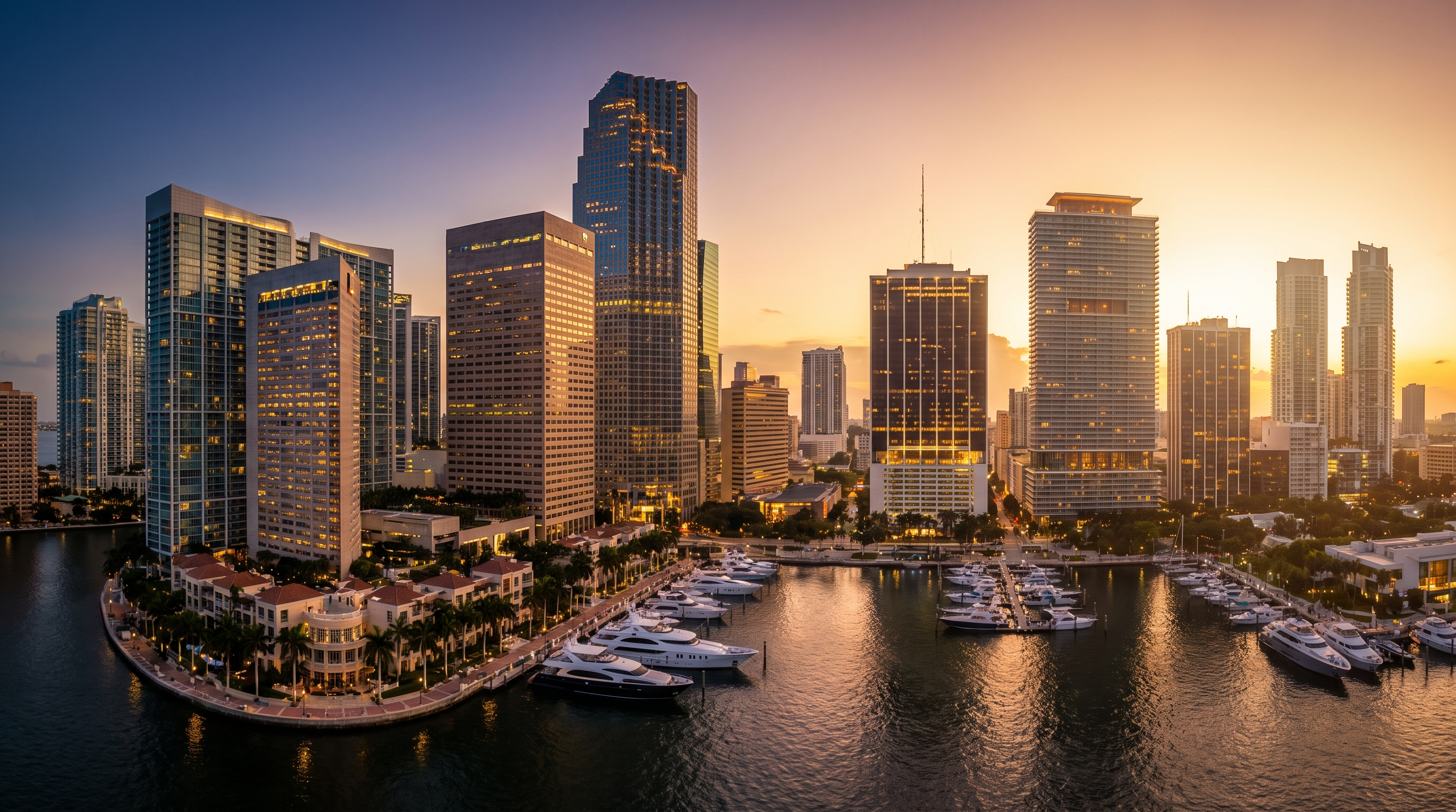 Miami corporate skyline over Biscayne Bay