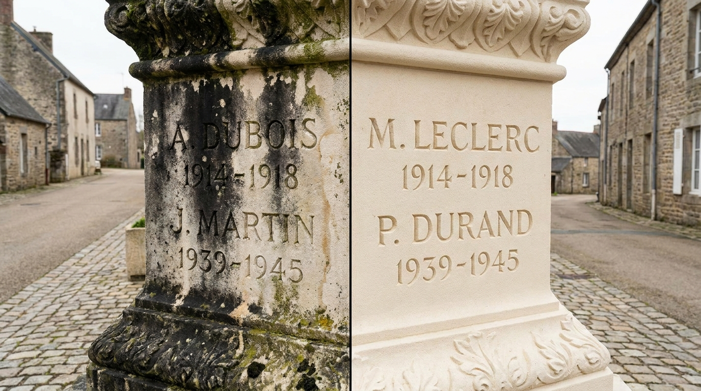Décapage laser collectivités et mairies — monuments aux morts, fontaines, Alsace