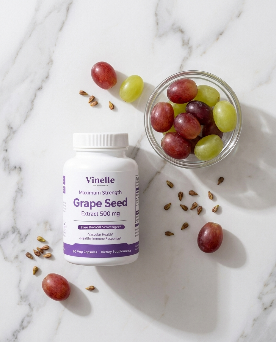 Grape seed extract flatlay