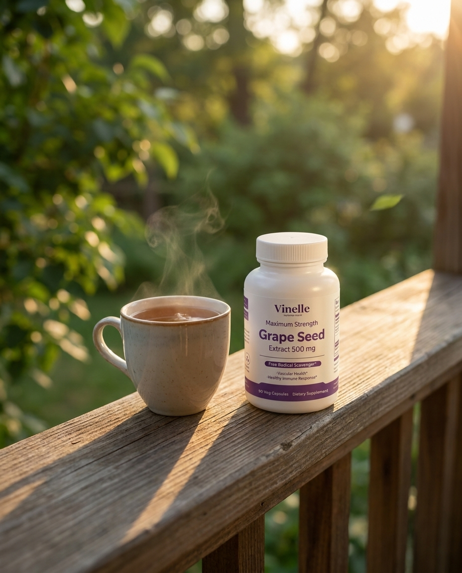 A woman relaxed outdoors on a porch in golden light