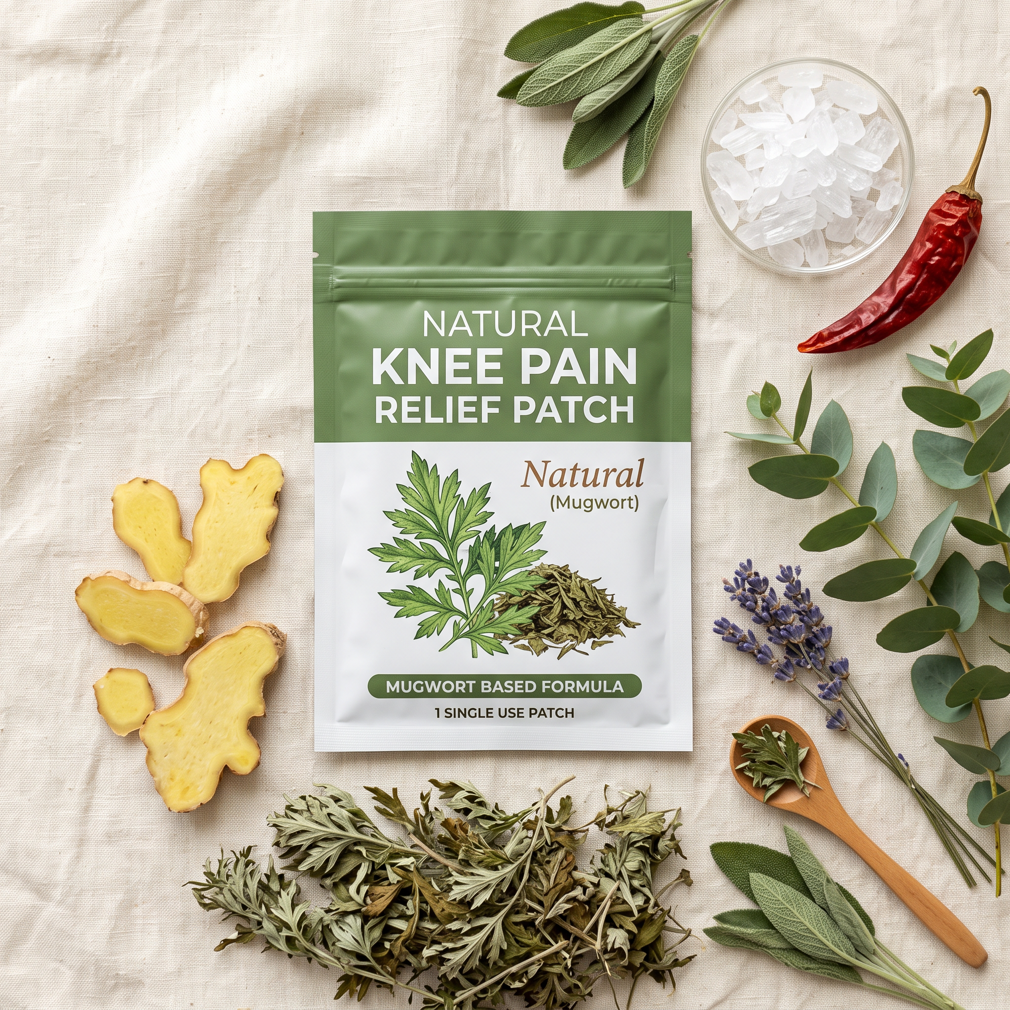 Mugwort, ginger, menthol, chili and eucalyptus