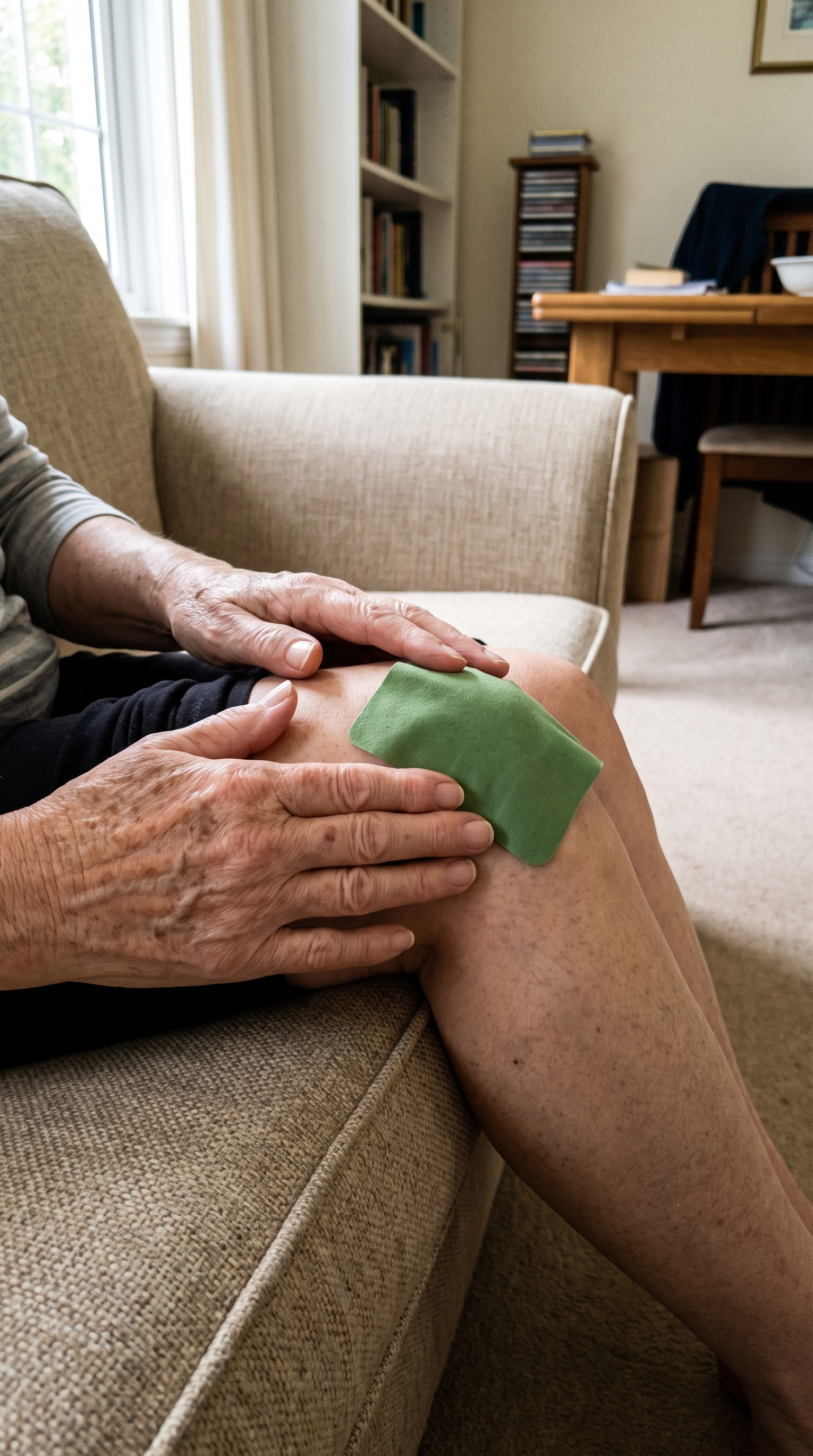Smoothing a FlexiKnee patch over the knee