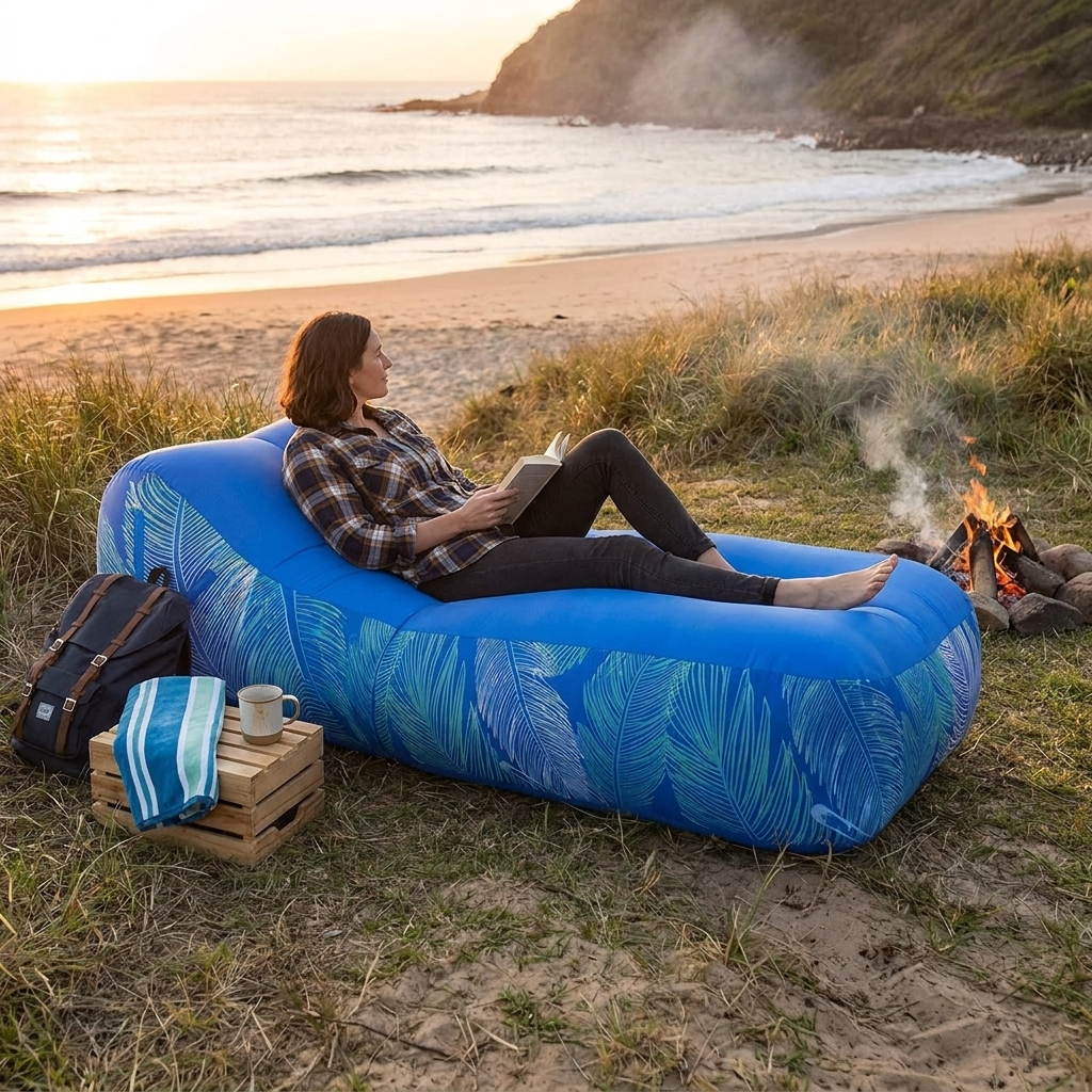 Inflatable Air Lounger Sofa – Foldable Couch for Camping, Beach & Picnics shown in a room