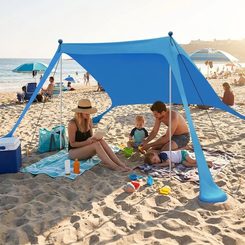Pop-Up Beach Tent Canopy – Ultralight UV Sun Shade with Carry Bag shown in a room