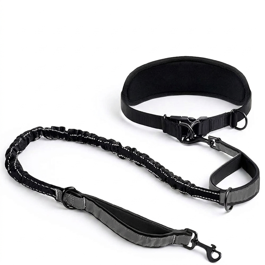 Hands-Free Dog Lead – Waist Belt with Bungee & Reflective Stitching shown in a room