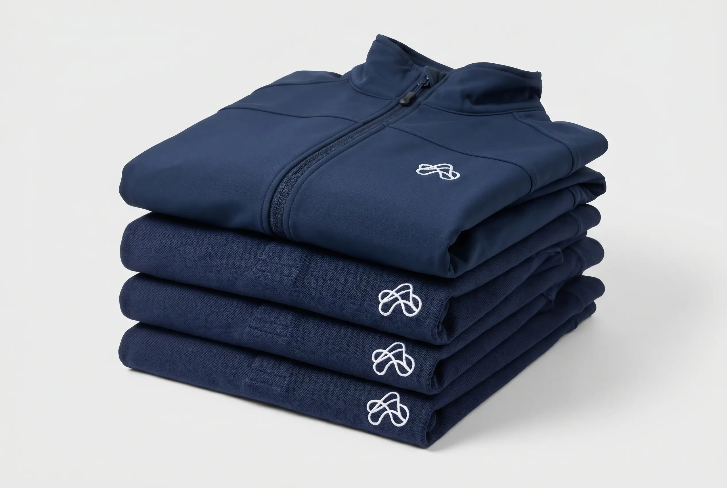 Close-up of colourful embroidery stitching on navy workwear fabric