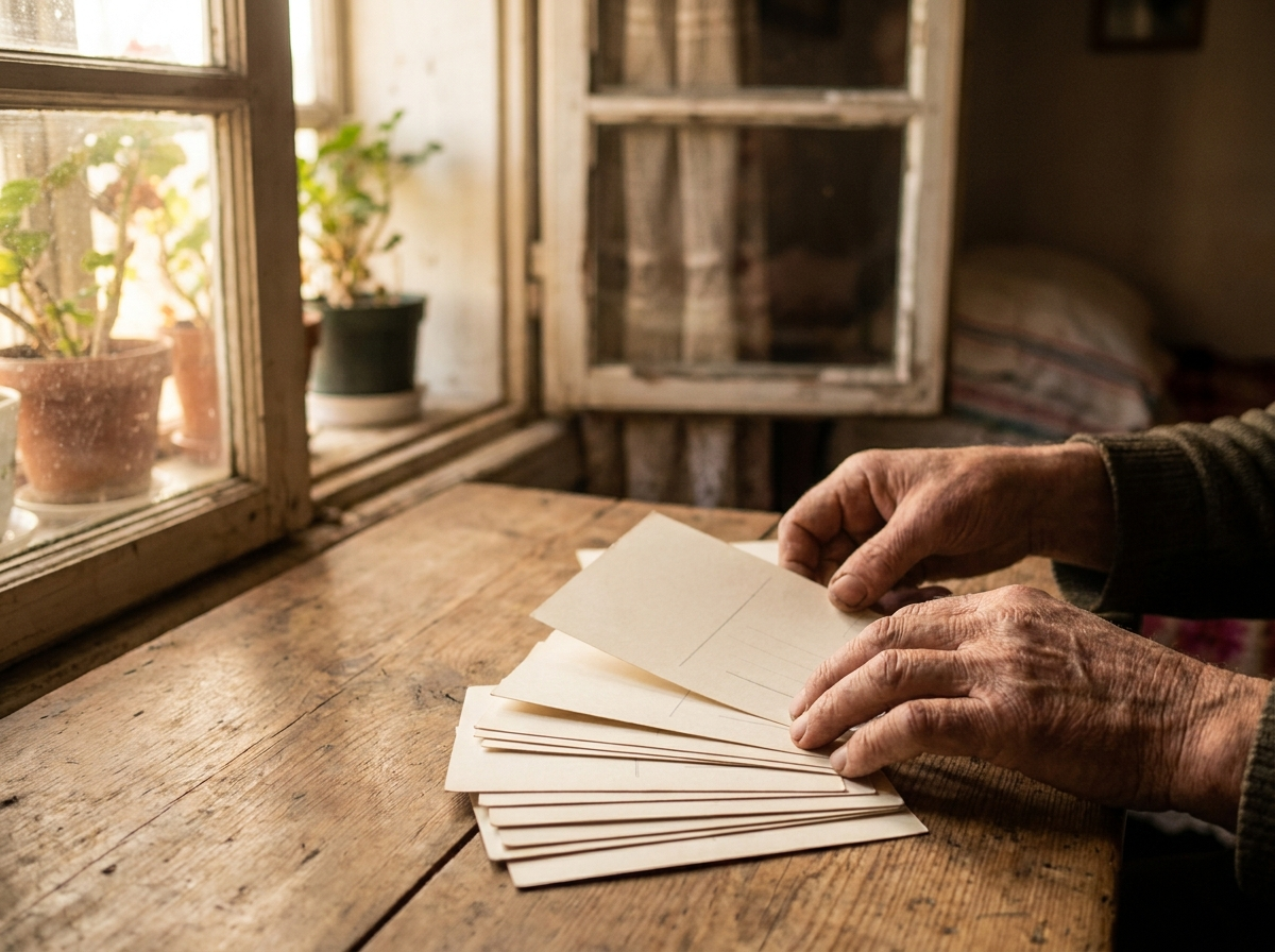 A stack of postcards ready for a shared mailer