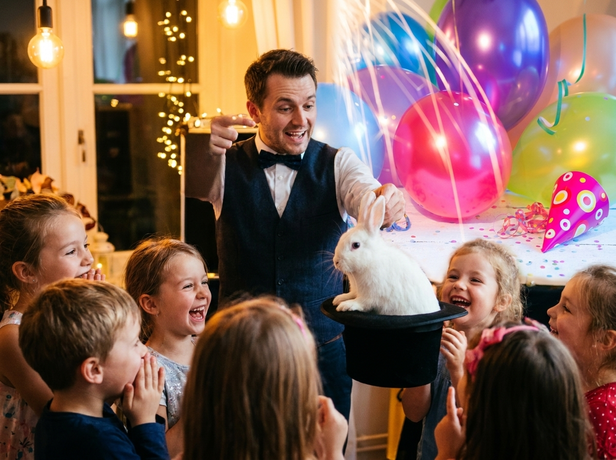 Birthday magic show entertainer performing for kids