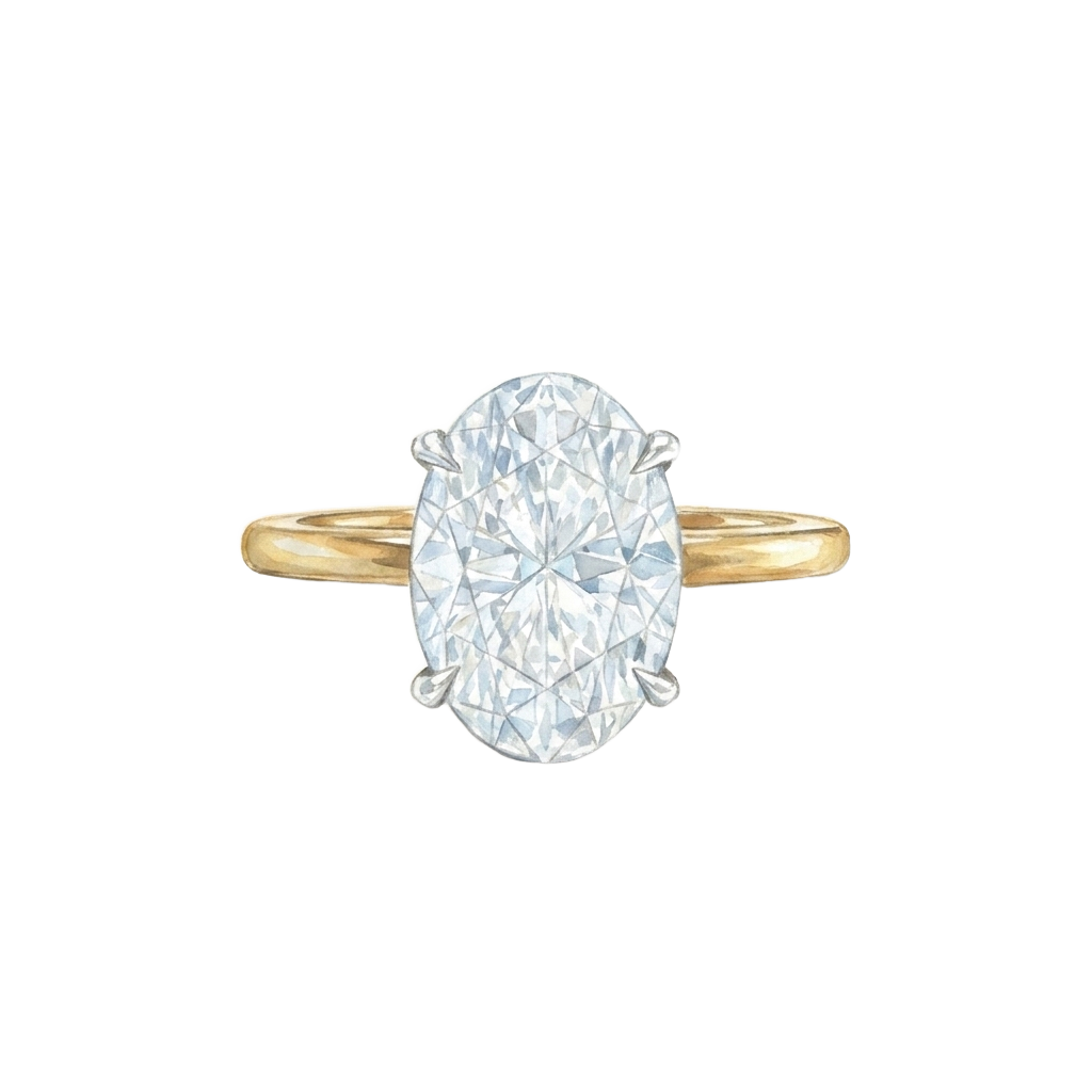 Hand-painted illustration of an Orlaithea lab-grown diamond ring