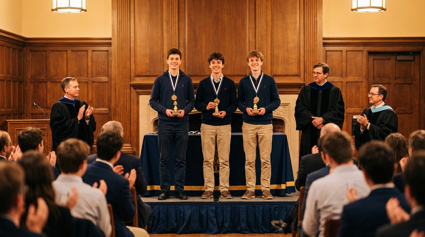 Chess award ceremony with trophies and medals
