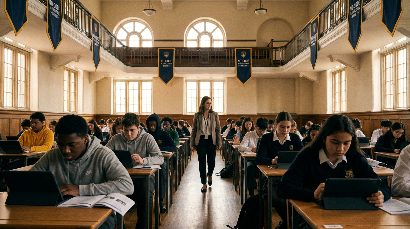 Students taking the no-code AI Challenge Round 1 in an exam hall