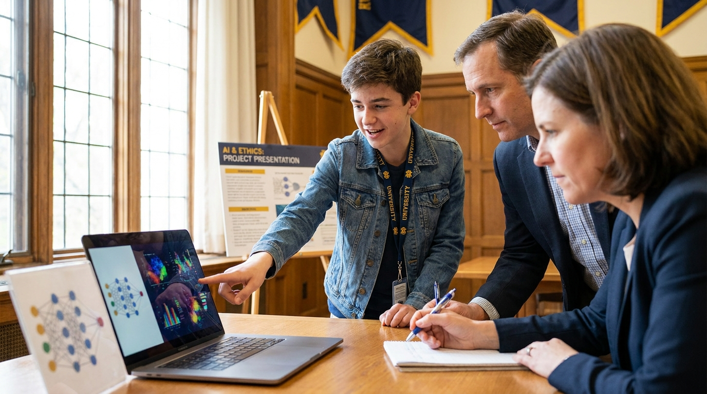 Student defending an AI project to judges