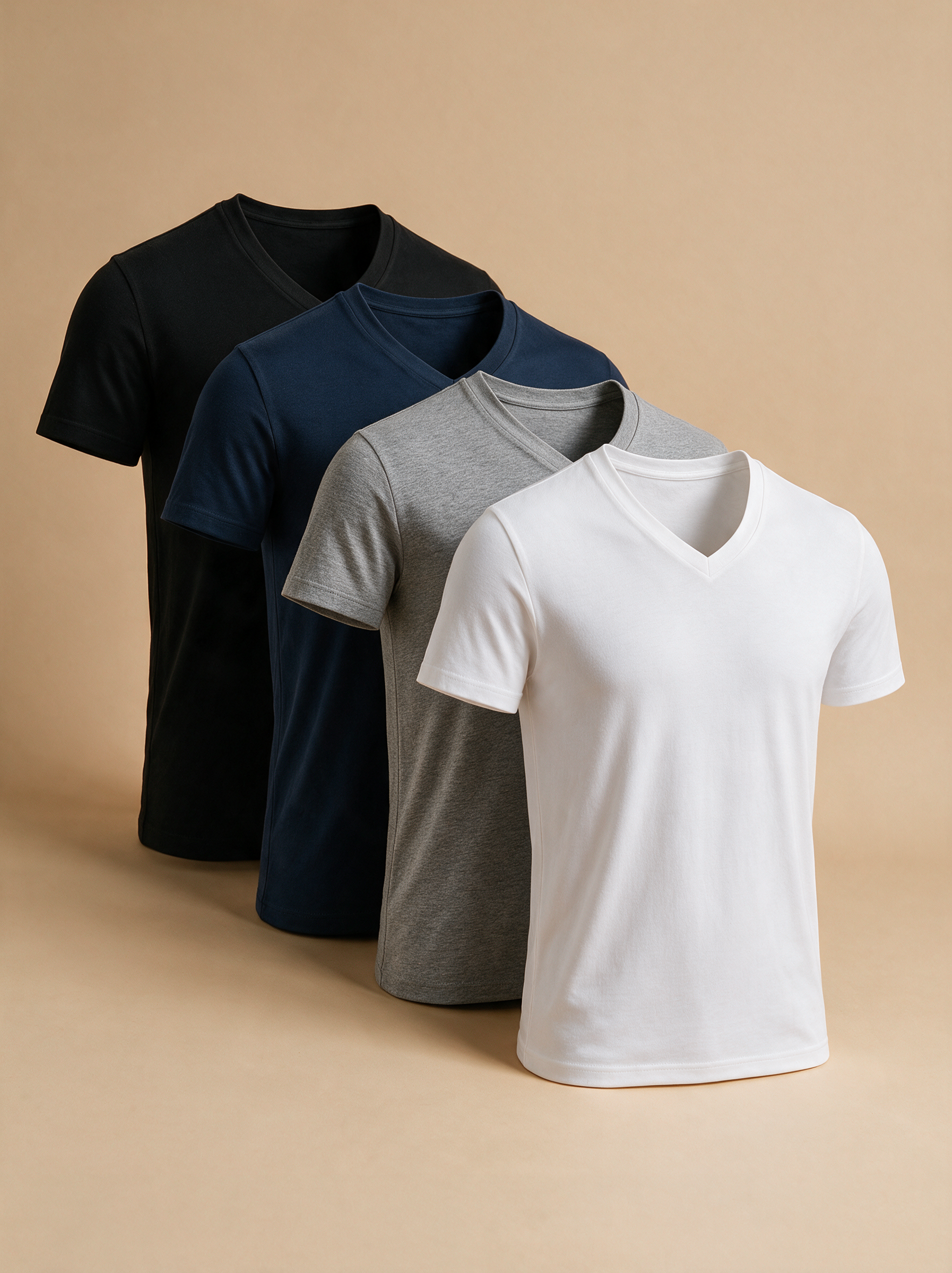 Pack de camisetas TRAMA cuello en V en negro, blanco, gris y azul navy