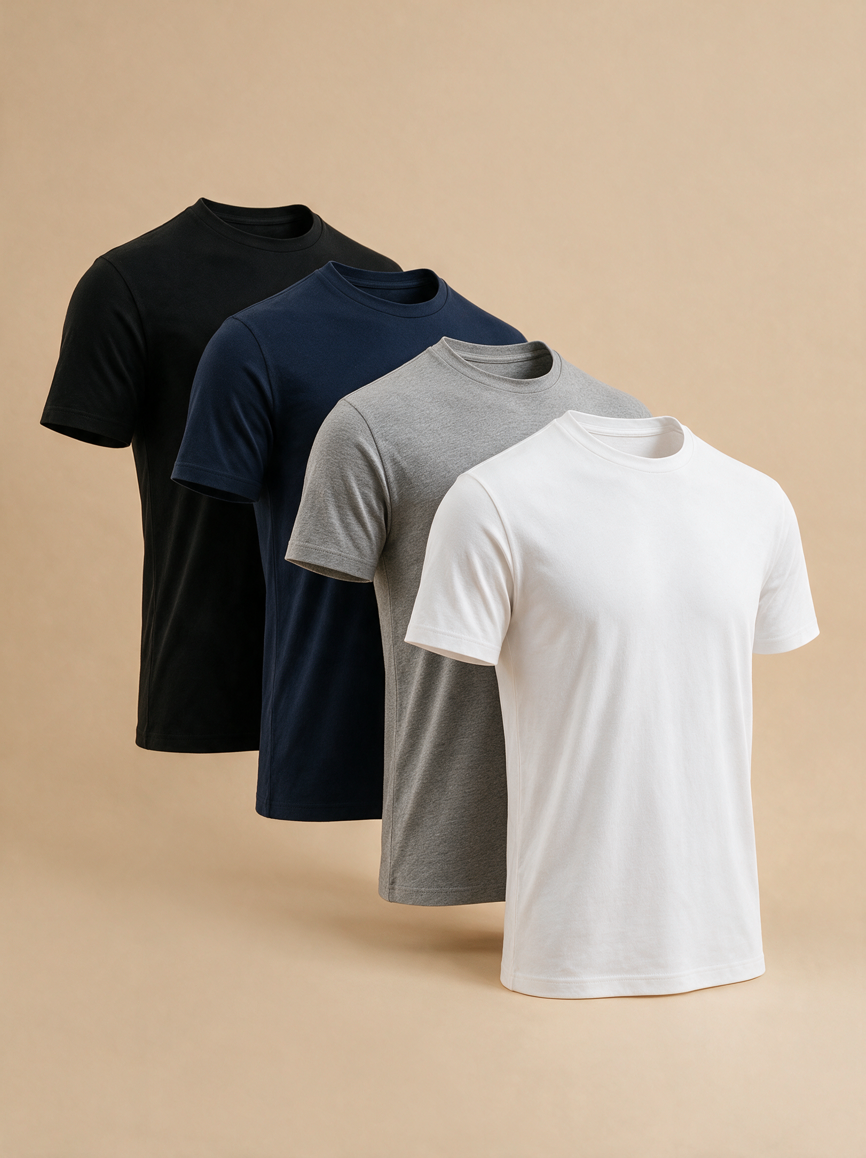 Pack de camisetas TRAMA en negro, azul marino, gris y blanco