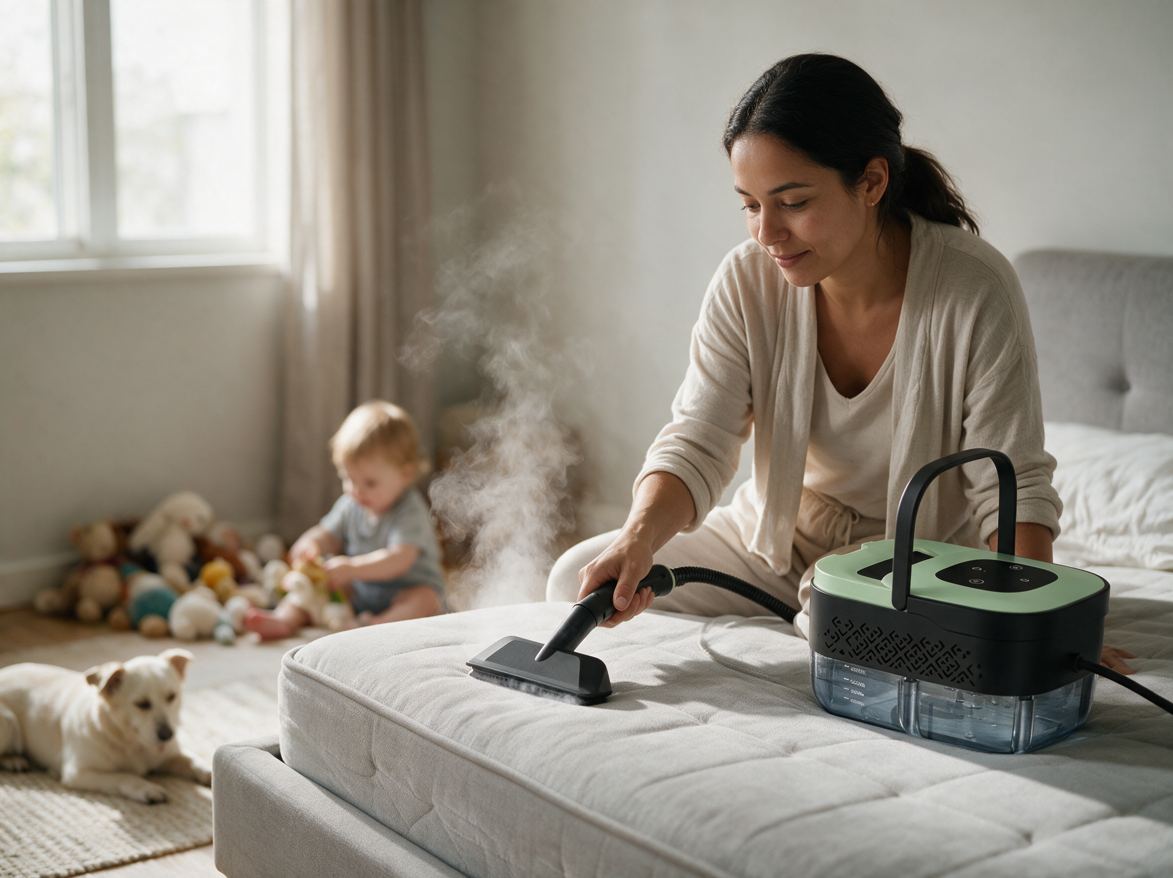 Higienizando un colchón con vapor, sin químicos