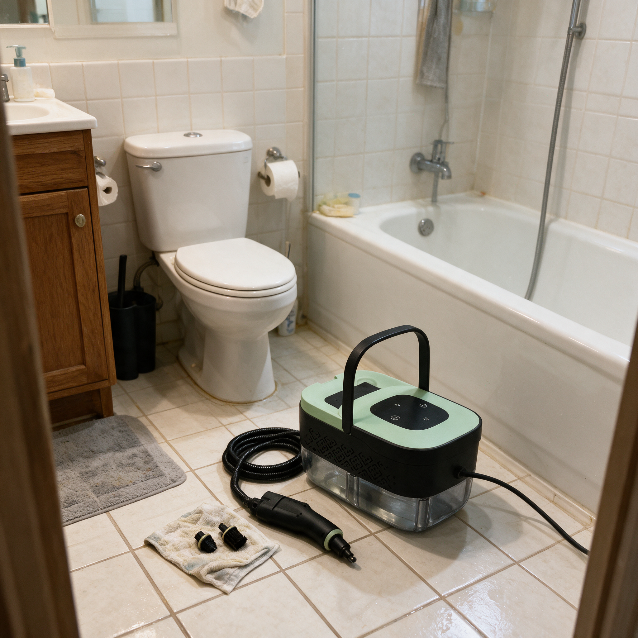 El baño después de limpiarlo con vapor