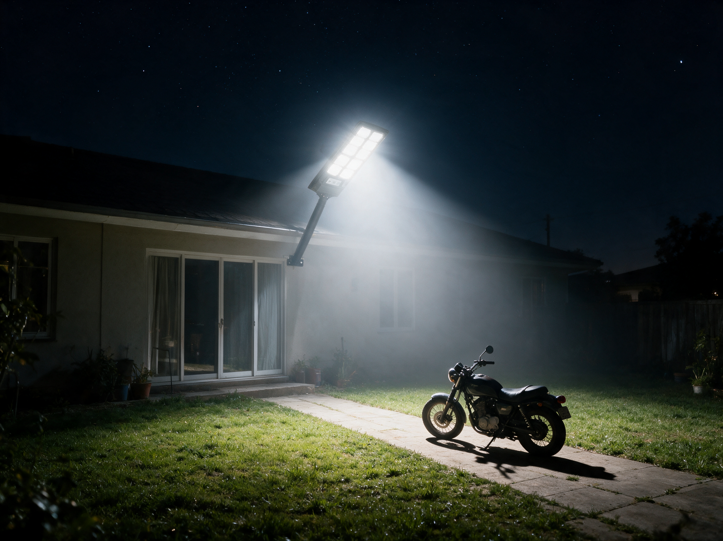 El haz de luz cubriendo el patio entero