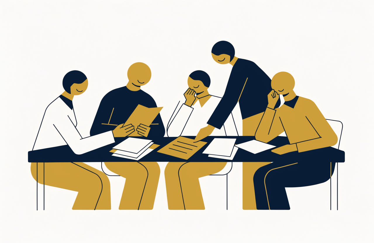 Illustration of health professions educators collaborating around a table