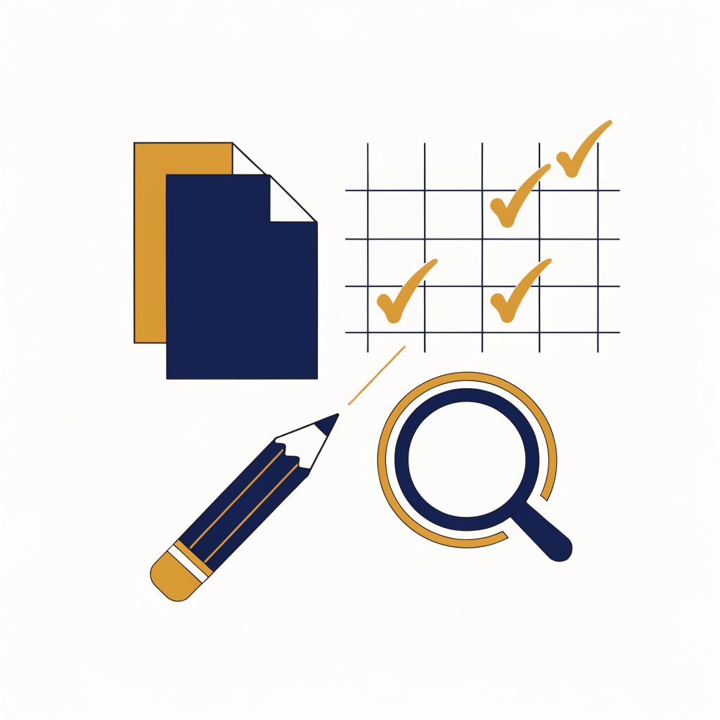 Illustration of curriculum documents and an assessment rubric