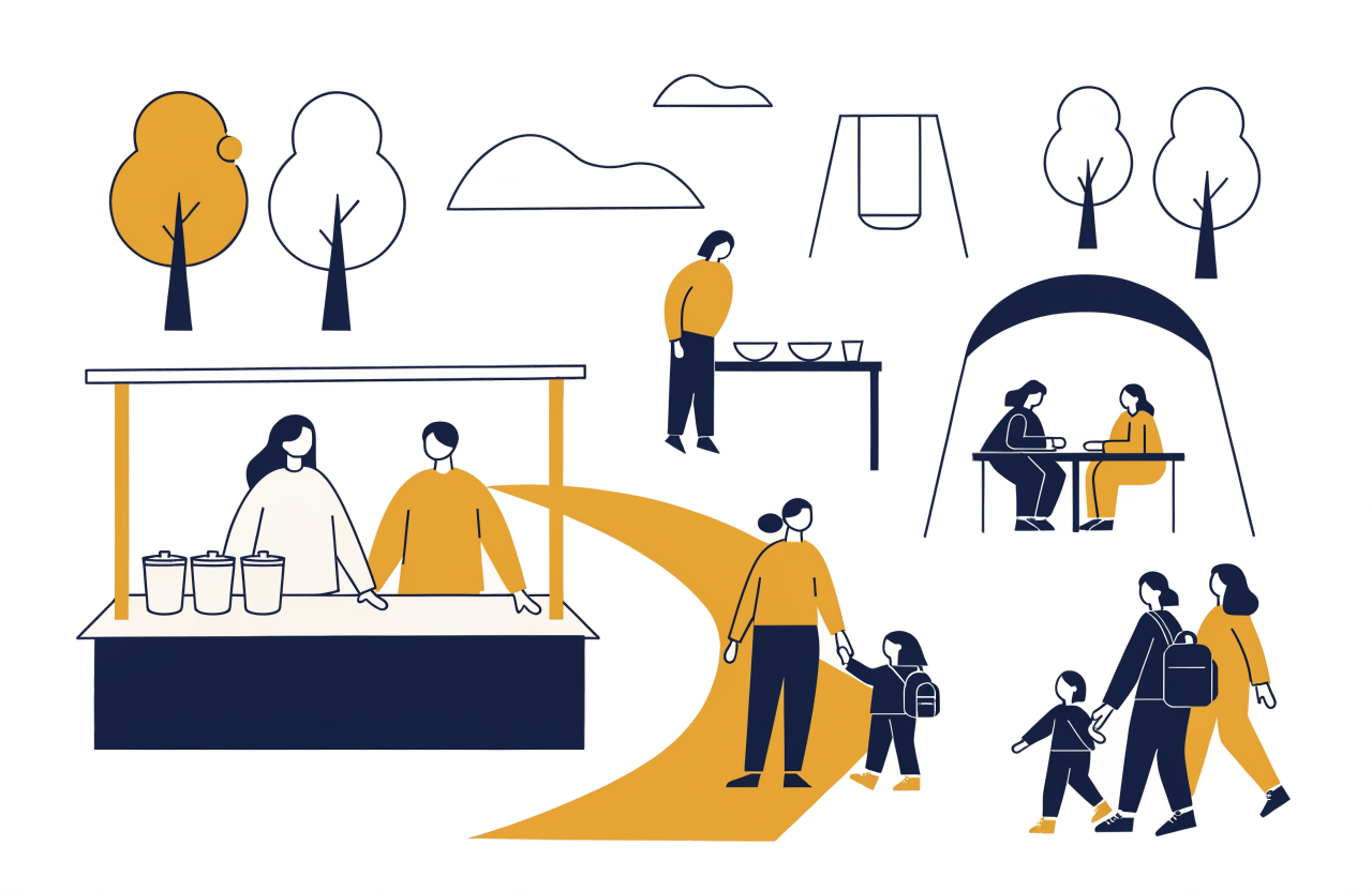 Illustration of a community health event in a neighborhood park