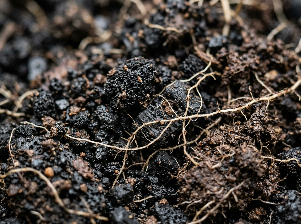 Biochar soil close-up macro