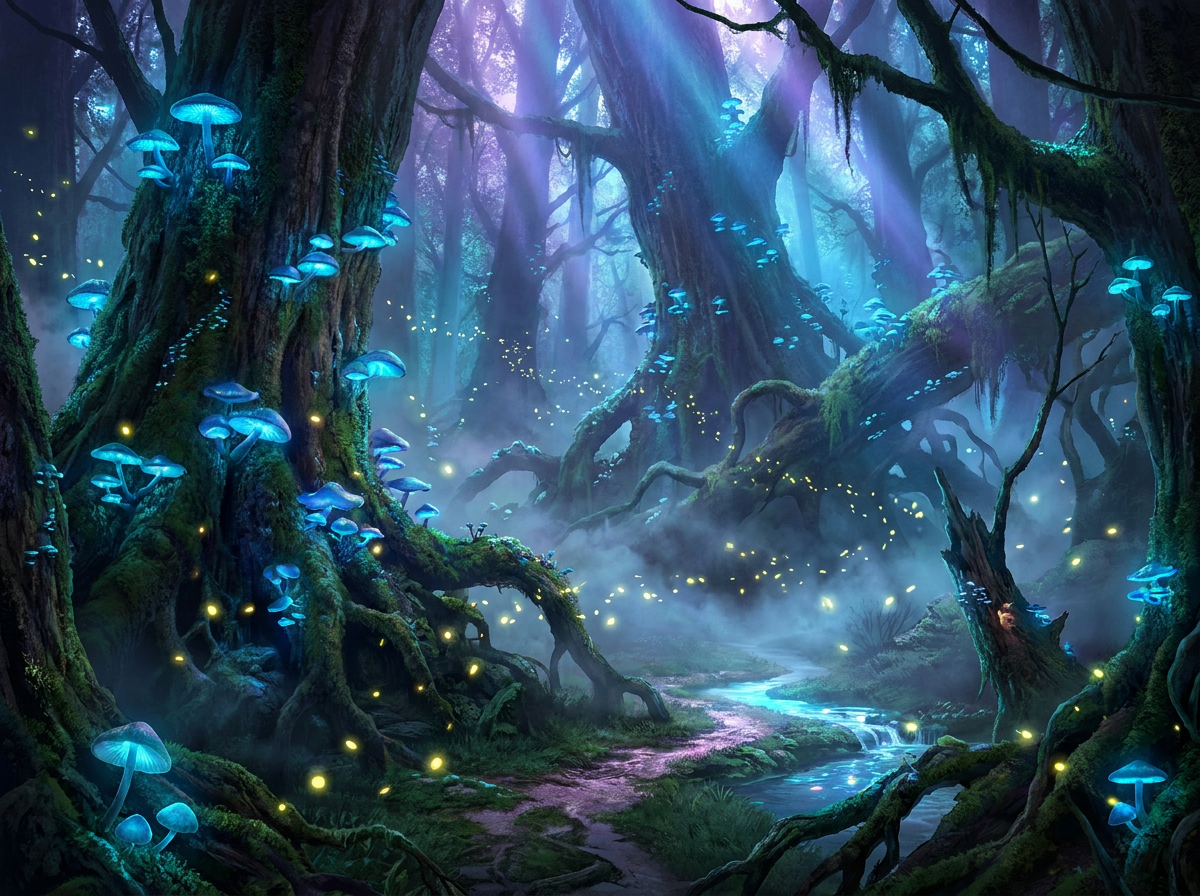 Enchanted Forest with Glowing Mushrooms