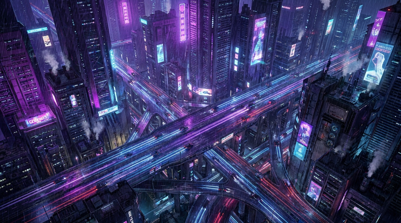Cyberpunk Megacity Bird's Eye View — Midjourney