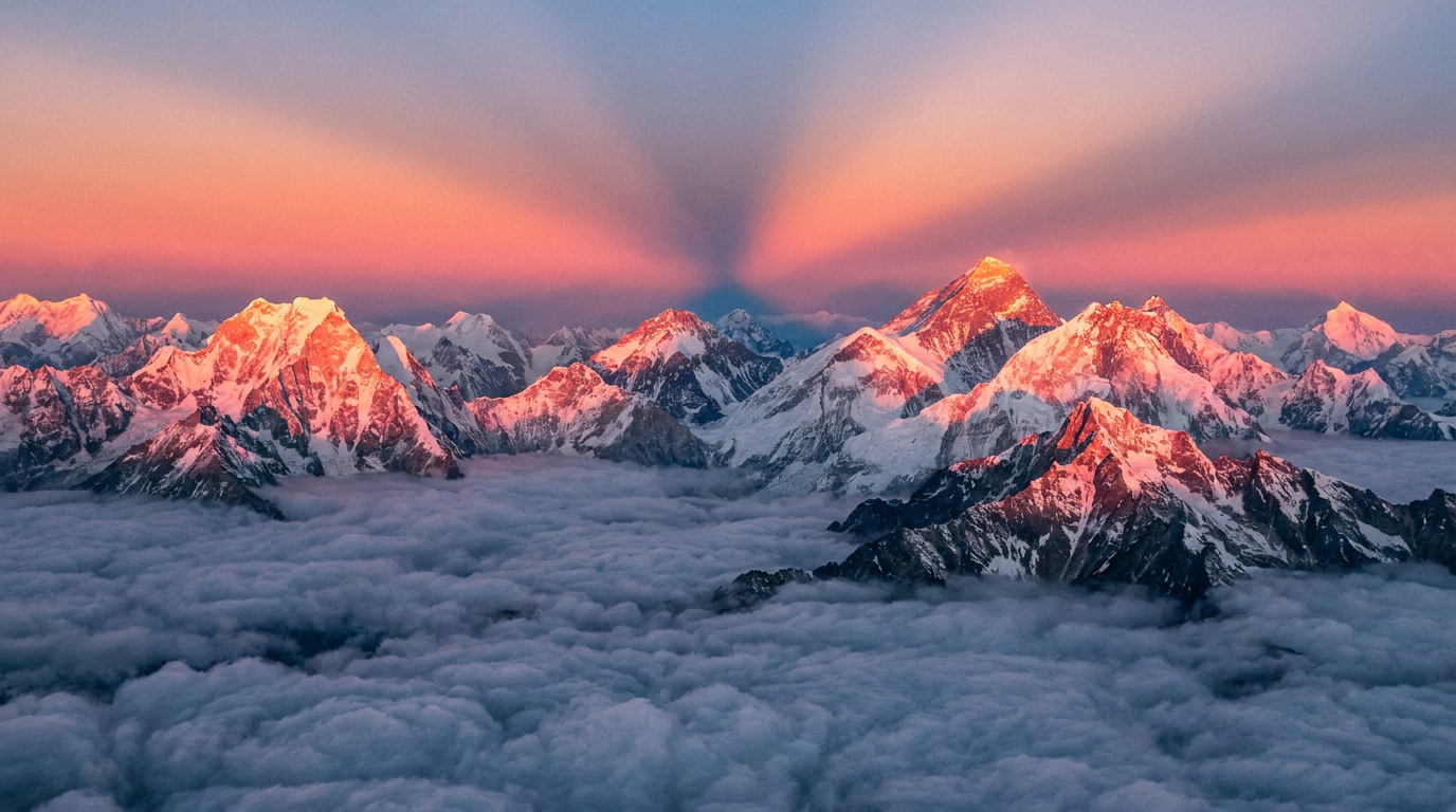 Snow Mountain Aerial Sunrise — Midjourney
