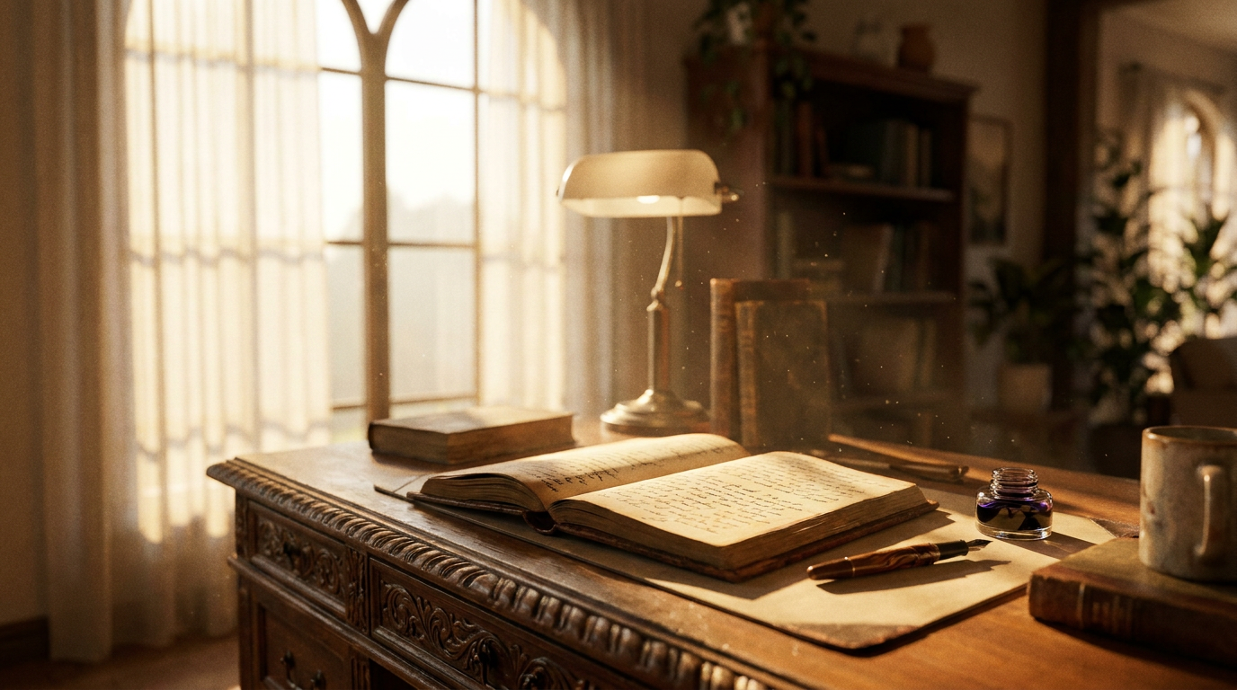 Elegant Writing Desk with Leather Journal