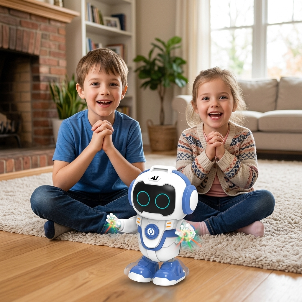 brat i sestra se igraju sa robotom