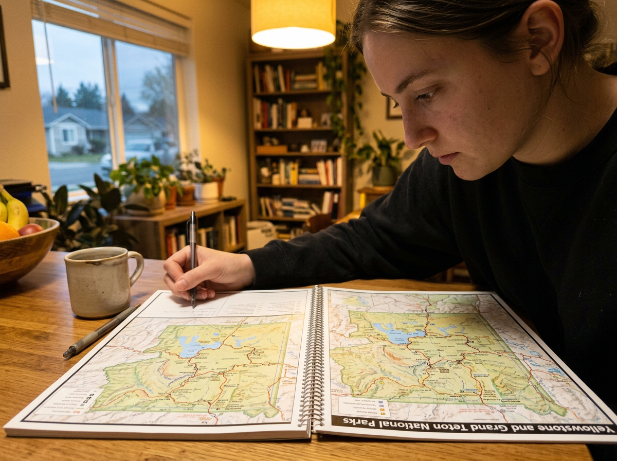 Person comparing a sparse old atlas to a detailed new atlas at home
