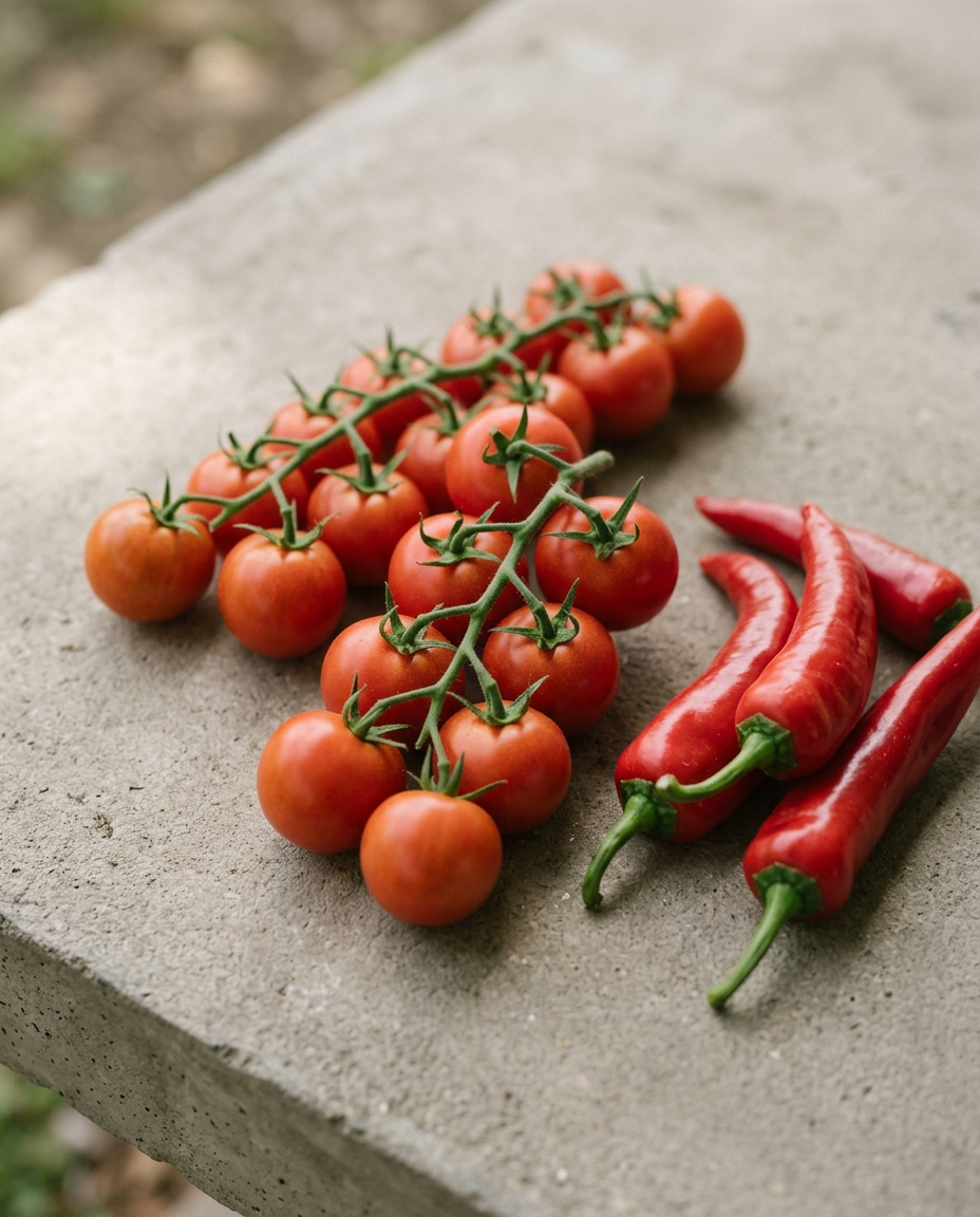 Vine tomatoes and red capia peppers