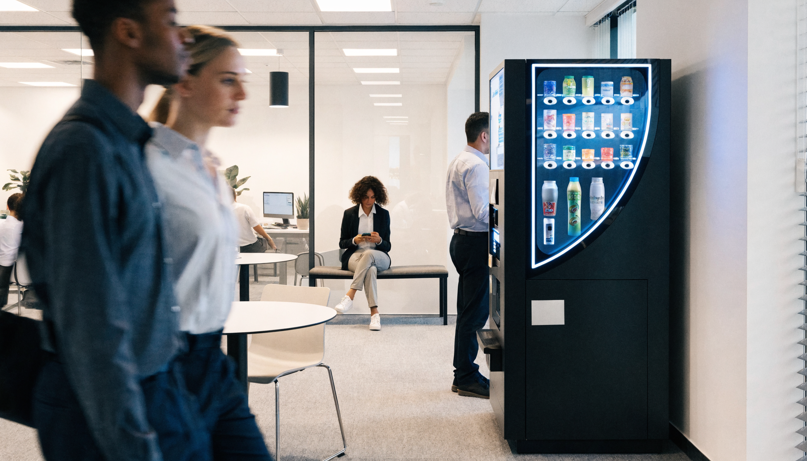 Premium vending machine in a modern corporate office breakroom