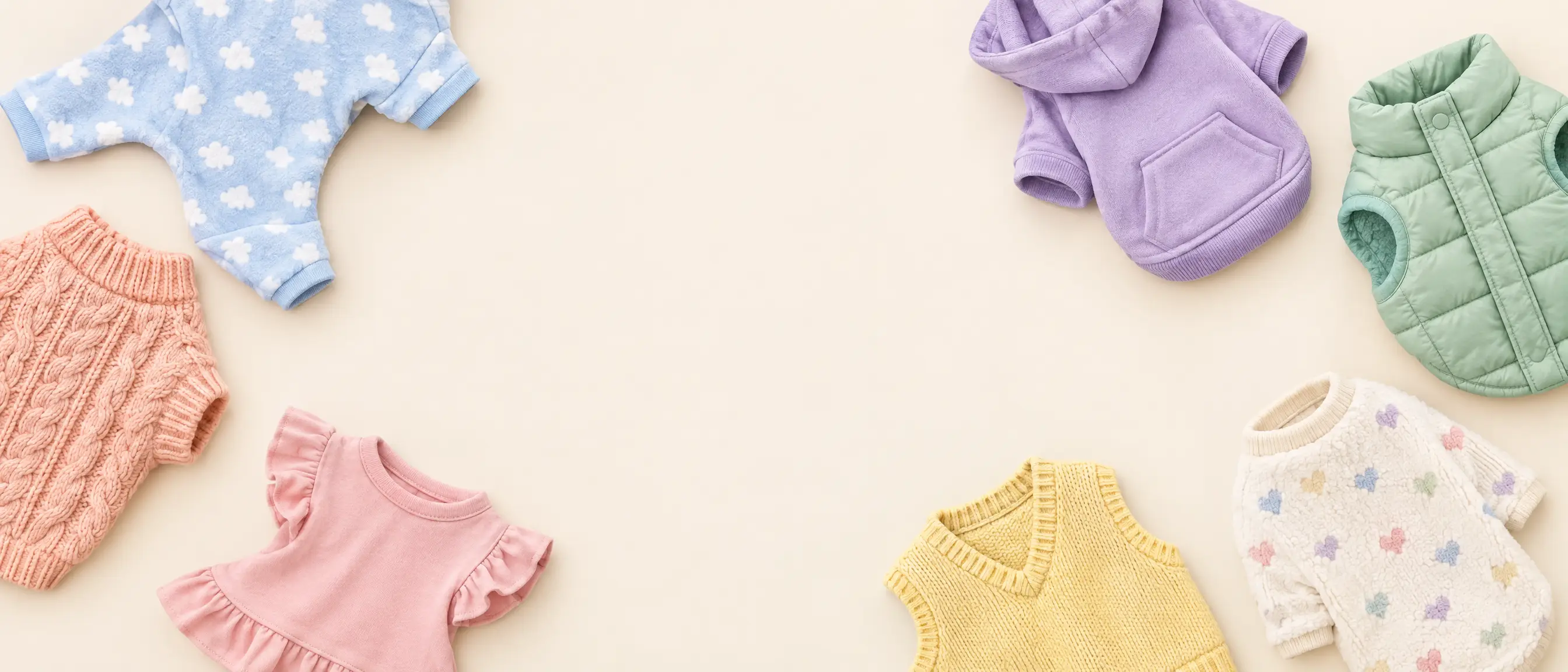 Pastel dog clothes flat lay