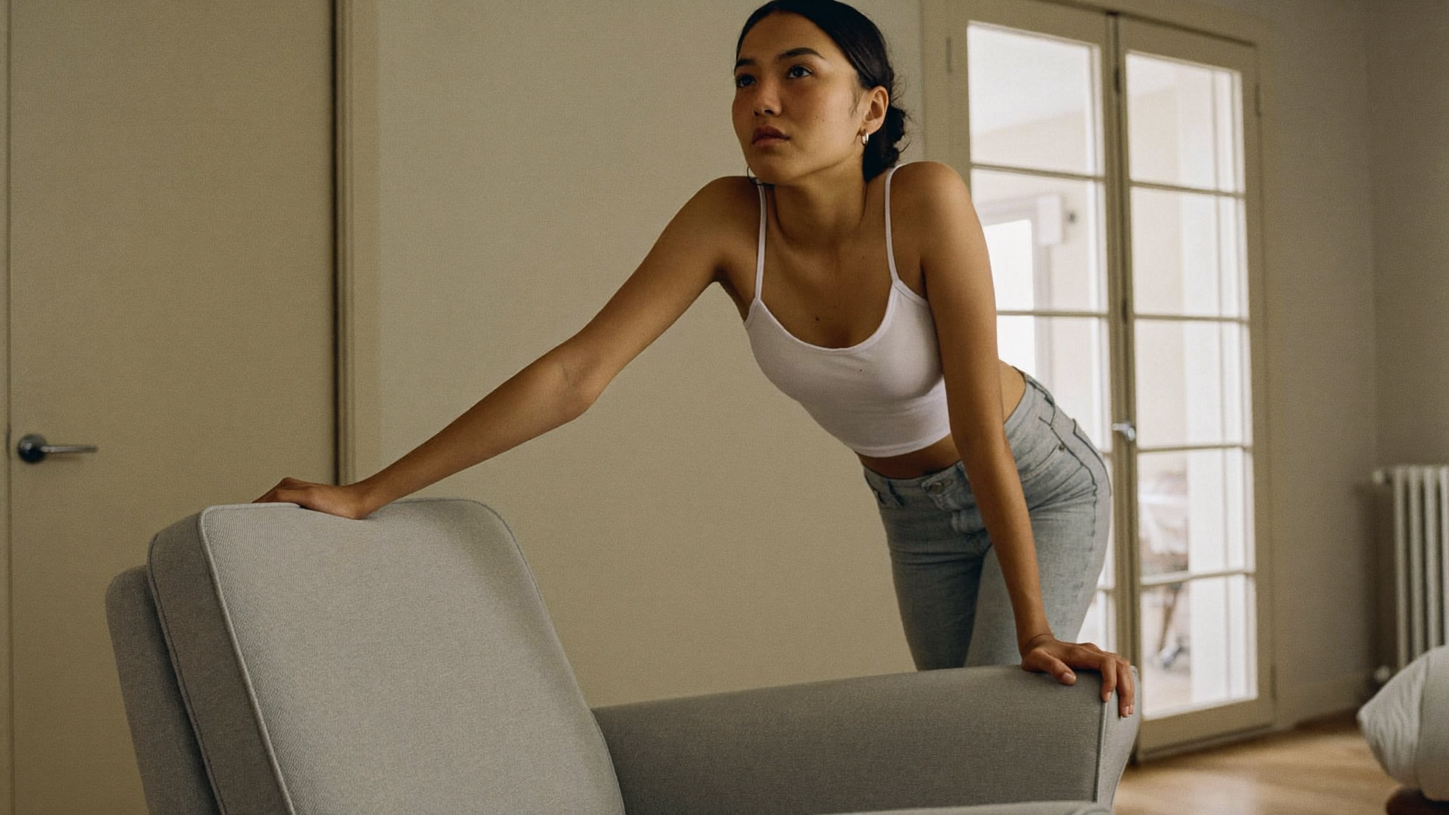 Young woman experiencing a moment of postural dizziness typical of orthostatic intolerance