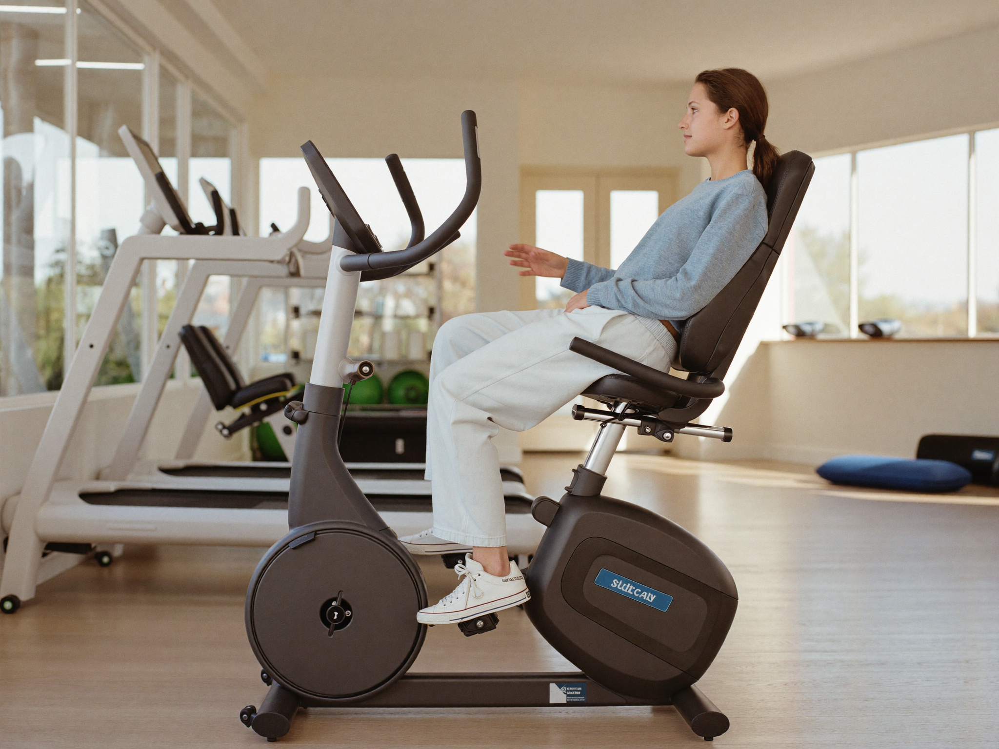 Teenager using a recumbent exercise bike as part of an individualised POTS exercise program