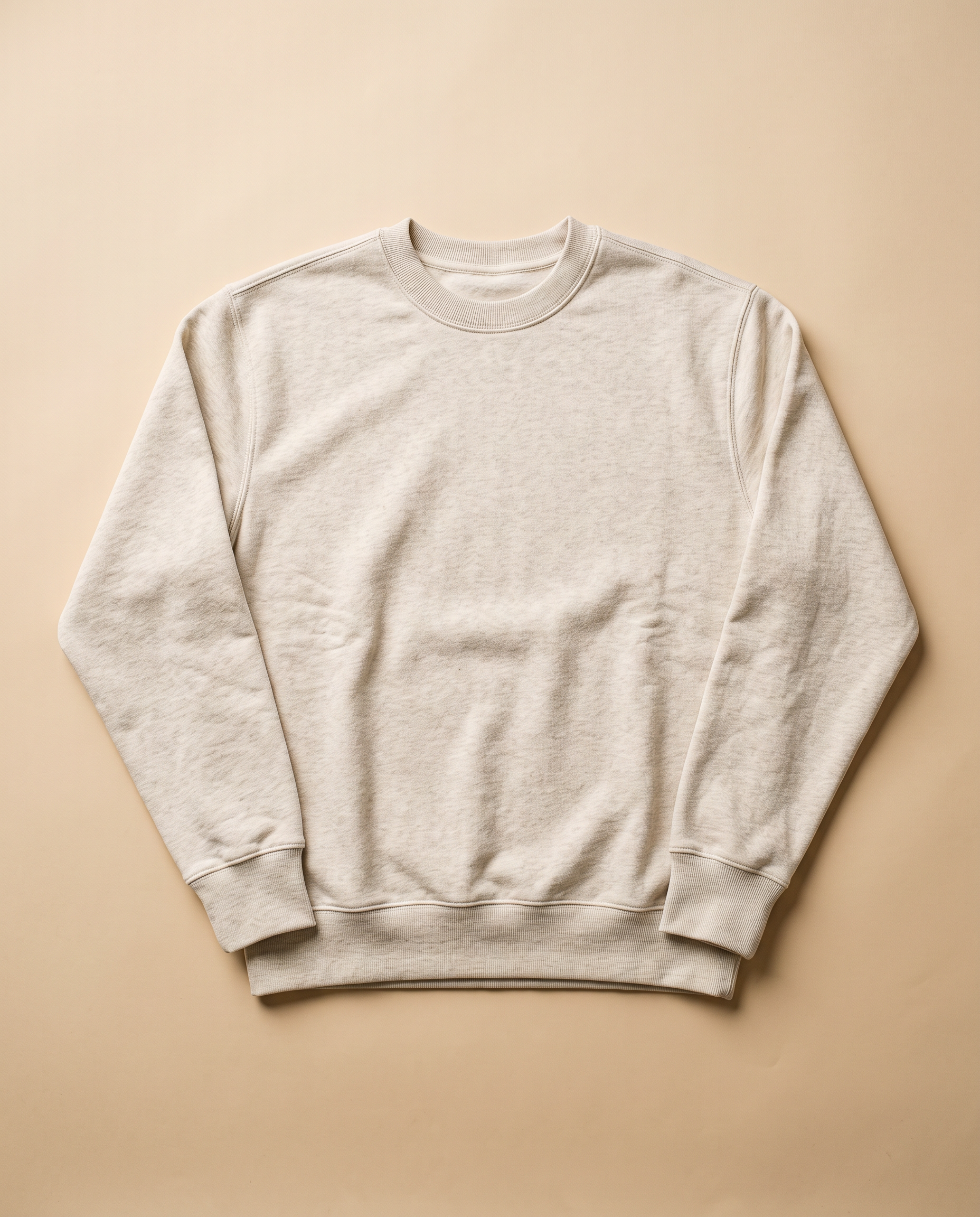Cream crewneck photographed flat in soft studio daylight