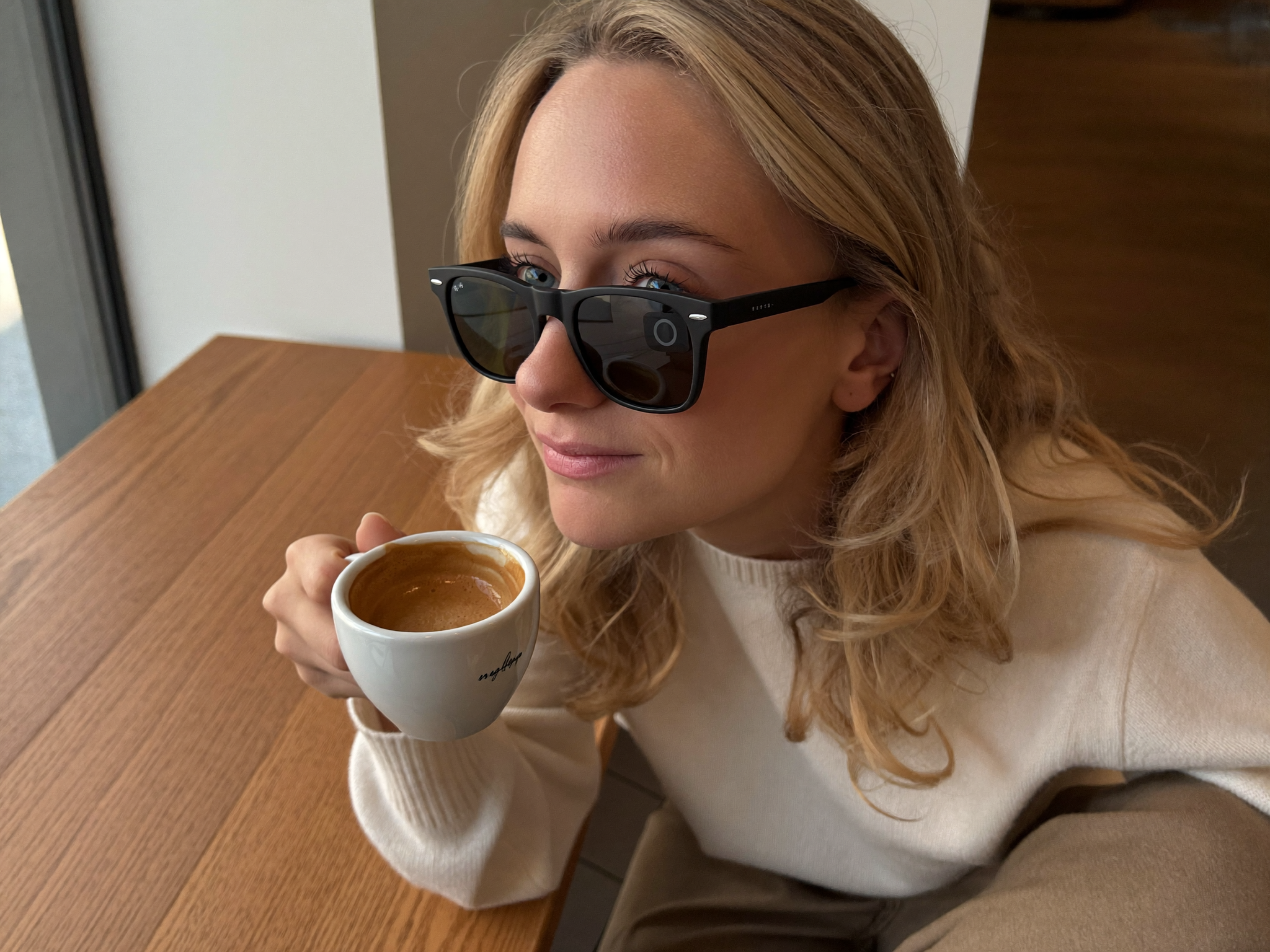 Aira glasses at coffee shop