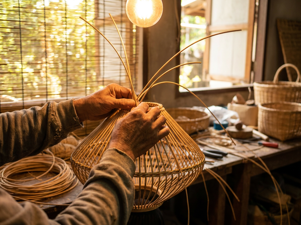 Artisan weaving rattan by hand