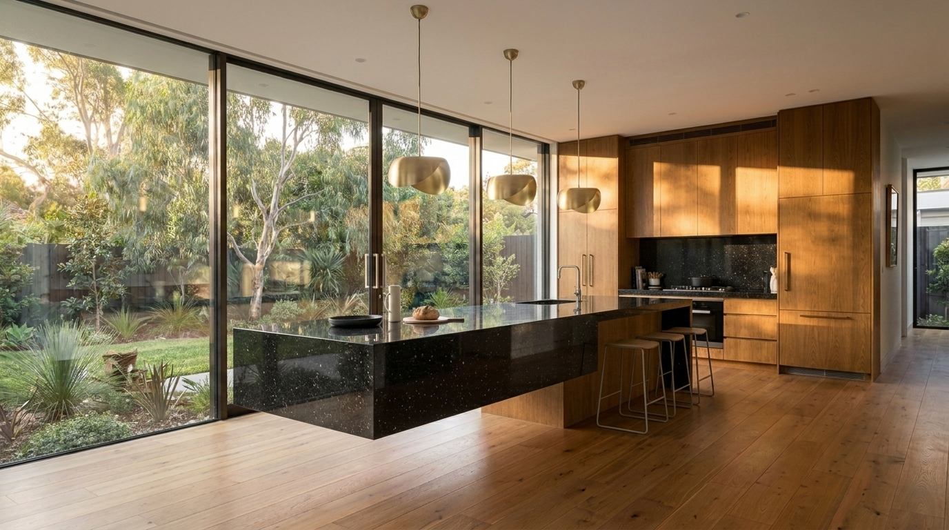 Kitchen with Bronzed Oak cabinetry and Granite benchtop