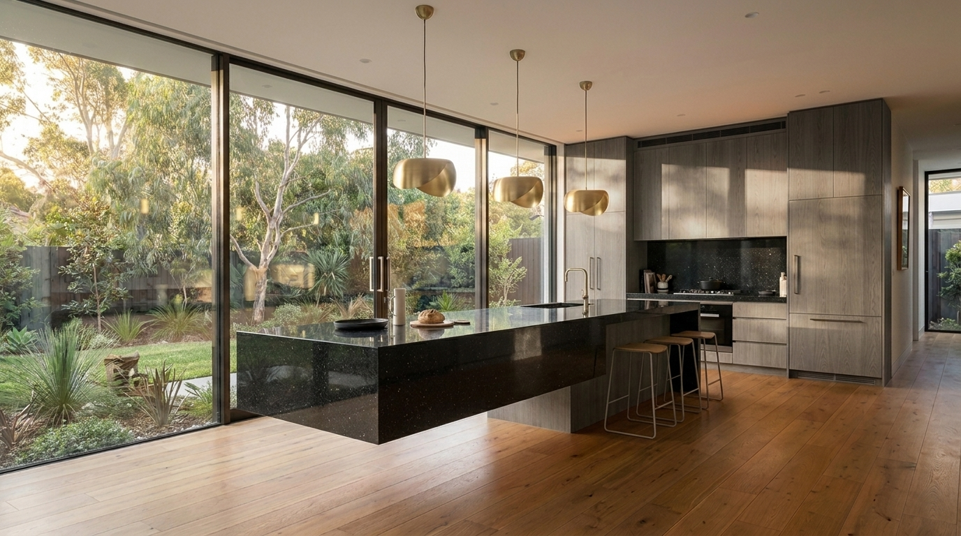 Kitchen with District Oak cabinetry and Granite benchtop