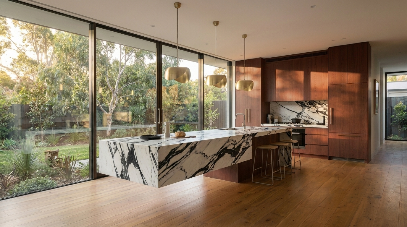 Kitchen with Rubra Oak cabinetry and Monte Nero benchtop