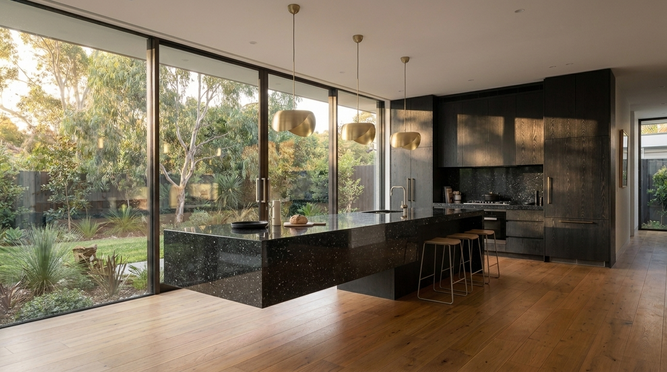 Kitchen with Blackened Oak cabinetry and Granite benchtop