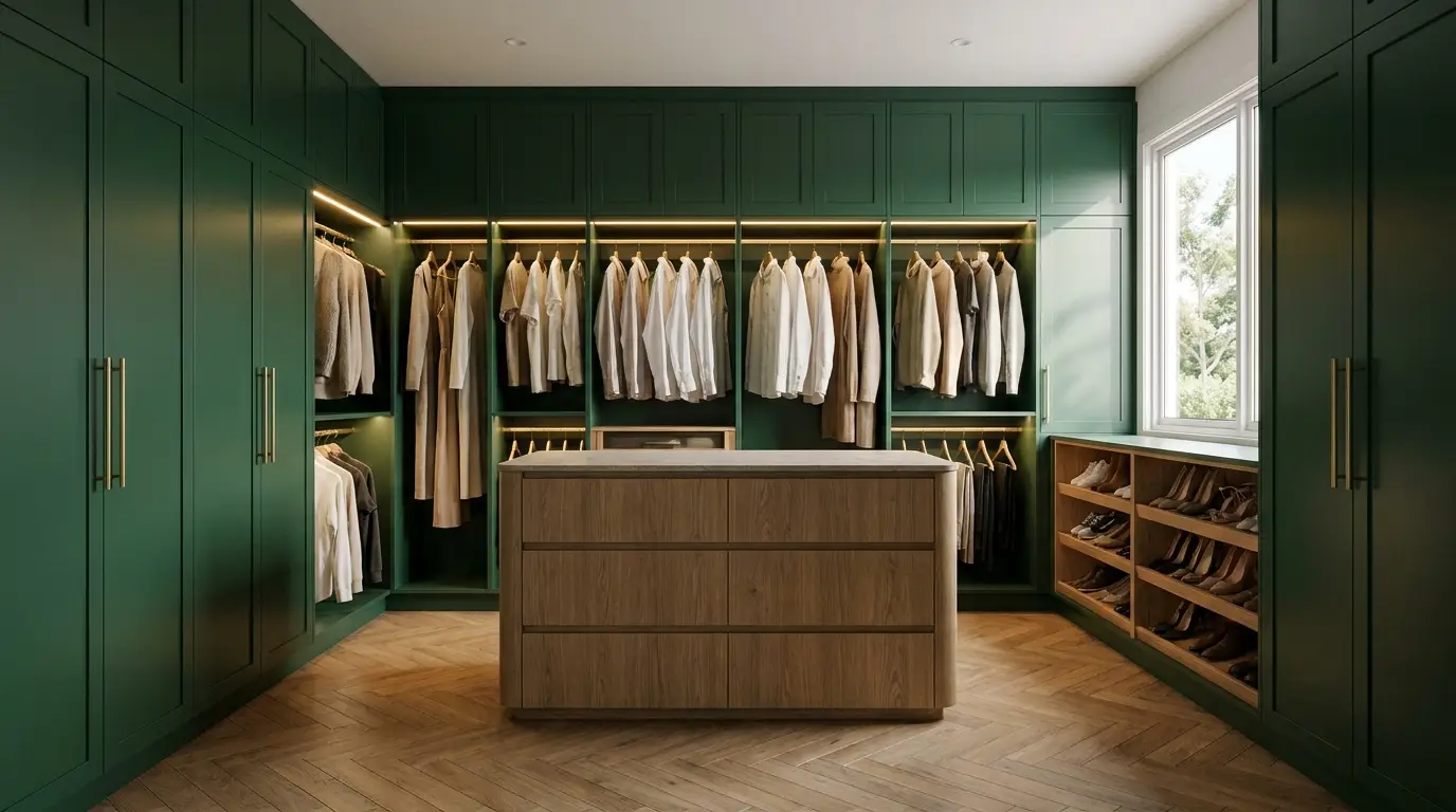 Luxury walk-in wardrobe designed by Snap Wardrobes